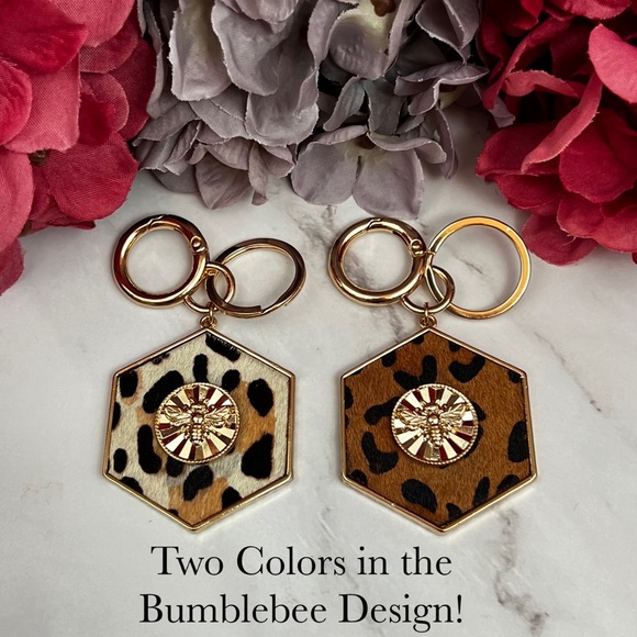 Gorgeous Golden Bumblebee and Leopard Hexagon Keychain Charm - Picture 12 of 16